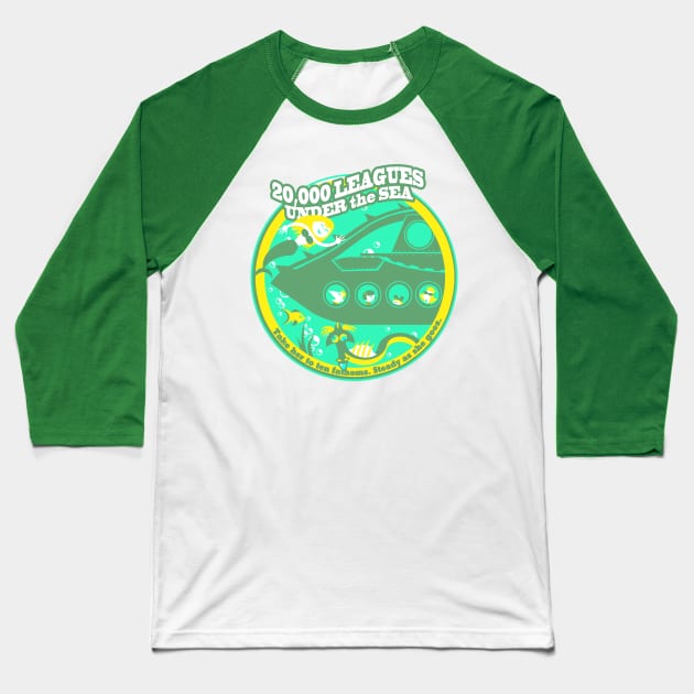 20,000 Leagues Under the Sea (bright green, yellow, teal) Baseball T-Shirt by brodiehbrockie